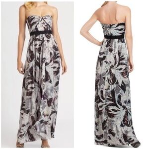 NWT BCBGMaxAzria Auriel Metallic Shimmer Sweetheart Maxi Gown Floral Sz 10